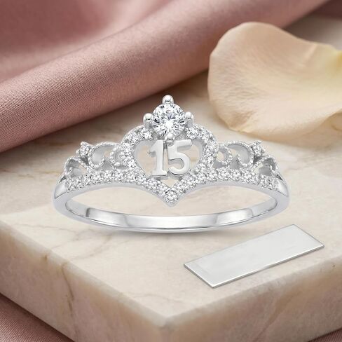 Quinceañera Gift 925 Sterling Silver Sweet 15 Quinceanera Crown Cubic Zirconia Ring for 15th Birthday Jewelry Gifts in Saudi Arabia