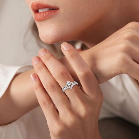 Quinceañera Gift 925 Sterling Silver Sweet 15 Quinceanera Crown Cubic Zirconia Ring for 15th Birthday Jewelry Gifts in Saudi Arabia