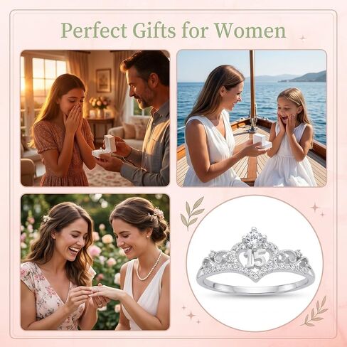 Quinceañera Gift 925 Sterling Silver Sweet 15 Quinceanera Crown Cubic Zirconia Ring for 15th Birthday Jewelry Gifts in Saudi Arabia