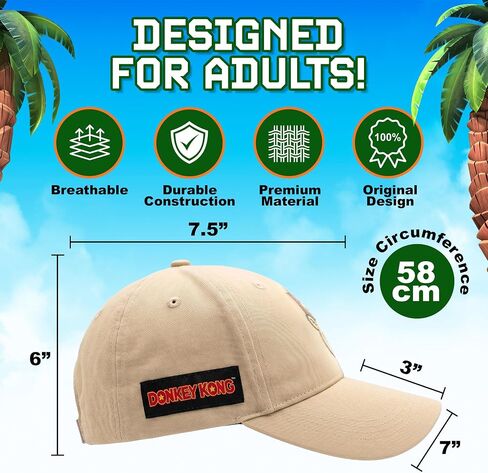 Donkey Kong Baseball Hat, Baseball Cap, Tan Hats for Men, Adult Hats, Adjustable Hat, Mens Women Baseball Caps, Cotton in Saudi Arabia