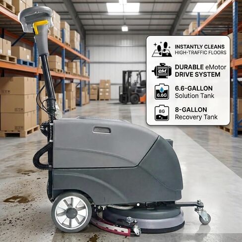 Emotor 15'' Foldable Walk Behind Floor Scrubber Machine Hand Push Scrubber Machine for Industrial Commercial Use (Gray) in Kuwait