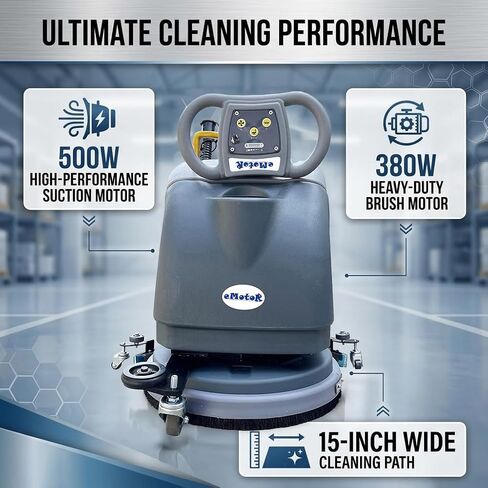 Emotor 15'' Foldable Walk Behind Floor Scrubber Machine Hand Push Scrubber Machine for Industrial Commercial Use (Gray) in Kuwait