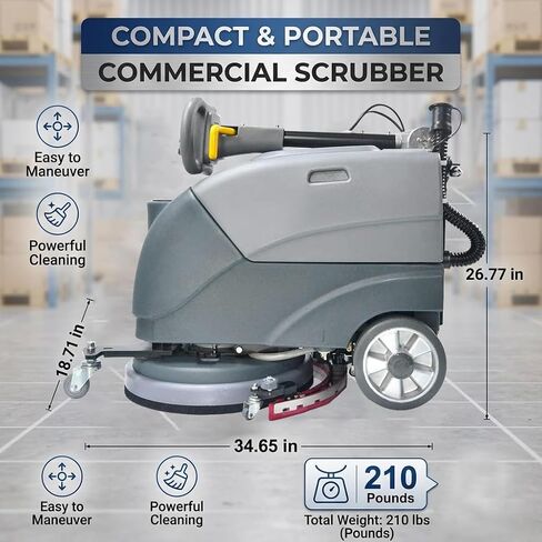 Emotor 15'' Foldable Walk Behind Floor Scrubber Machine Hand Push Scrubber Machine for Industrial Commercial Use (Gray) in Kuwait