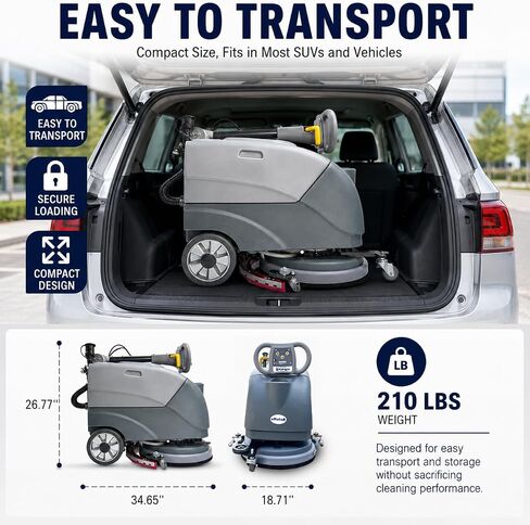 Emotor 15'' Foldable Walk Behind Floor Scrubber Machine Hand Push Scrubber Machine for Industrial Commercial Use (Gray) in Kuwait