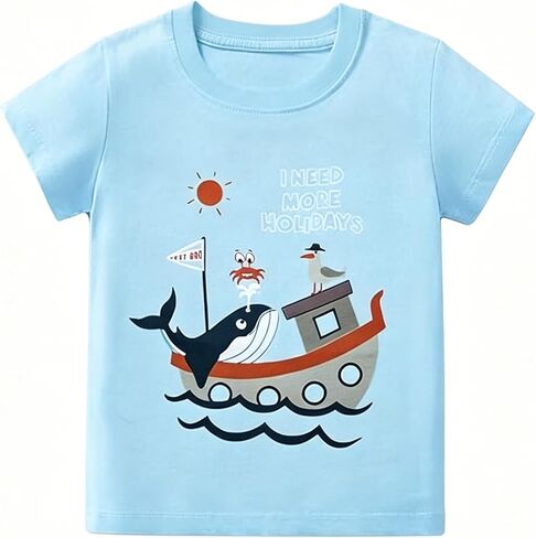 Boys Short Sleeve Crew Neck Tee Casual Relaxed Silhouette Everyday Basic Top for Daily Casual Wear in Kuwait