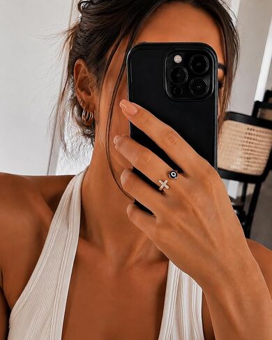 Adjustable Evil Eye Ring Silver Dainty Open Adjustable Rings Cross Evil Eye Jewelry for Women Energy Protection Ring in Kuwait