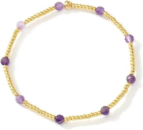 Purple Gold Plated Stackable Seed Beaded Bracelets Set For Women, Healing Romantic Luxury Amethyst Nature Gemstones Stretch Accessories Jewelry, Daily Vacation Party Friendship Gift in Saudi Arabia