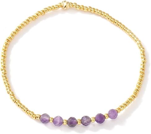 Purple Gold Plated Stackable Seed Beaded Bracelets Set For Women, Healing Romantic Luxury Amethyst Nature Gemstones Stretch Accessories Jewelry, Daily Vacation Party Friendship Gift in Saudi Arabia