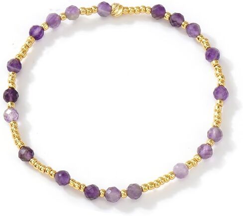 Purple Gold Plated Stackable Seed Beaded Bracelets Set For Women, Healing Romantic Luxury Amethyst Nature Gemstones Stretch Accessories Jewelry, Daily Vacation Party Friendship Gift in Saudi Arabia