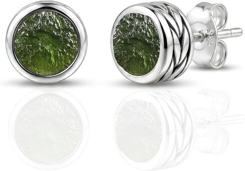 Genuine Moldavite Stud Earrings 925 Sterling Silver Handmade Jewelry 4/6/8 MM Real Czech Moldavite Crystal Stud Earrings Gift for Him/Her in Kuwait