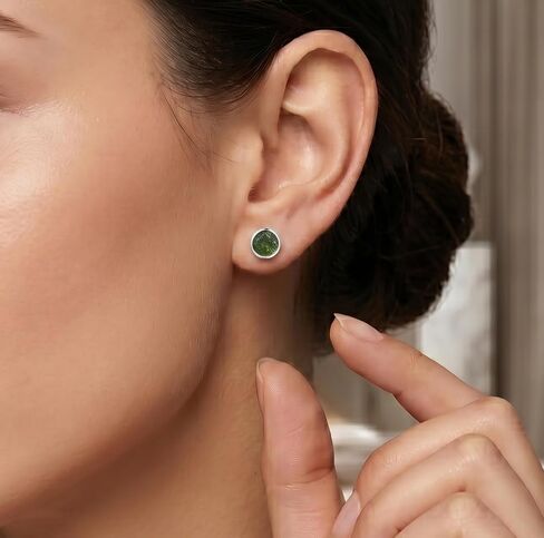 Genuine Moldavite Stud Earrings 925 Sterling Silver Handmade Jewelry 4/6/8 MM Real Czech Moldavite Crystal Stud Earrings Gift for Him/Her in Kuwait