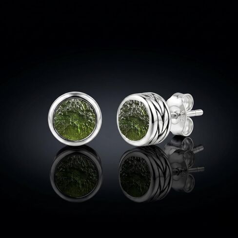 Genuine Moldavite Stud Earrings 925 Sterling Silver Handmade Jewelry 4/6/8 MM Real Czech Moldavite Crystal Stud Earrings Gift for Him/Her in Kuwait