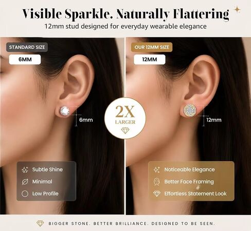 Two-Tone Stud Earrings for Women, 14K Gold Plated Earrings with Cubic Zirconia, Hypoallergenic 925 Sterling Silver Posts for Sensitive Ears, Jewelry Gift for Her in Saudi Arabia
