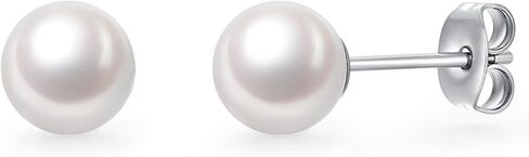 STJARNA Austrian Crystal Pearl Titanium Studs Hypoallergenic Earrings 5-8mm White Pearl in Saudi Arabia