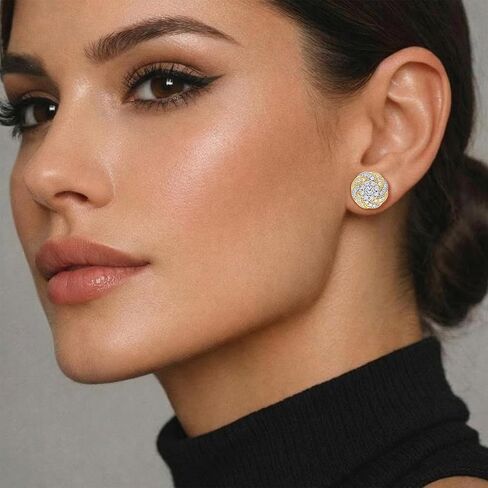 Two-Tone Stud Earrings for Women, 14K Gold Plated Earrings with Cubic Zirconia, Hypoallergenic 925 Sterling Silver Posts for Sensitive Ears, Jewelry Gift for Her in Saudi Arabia