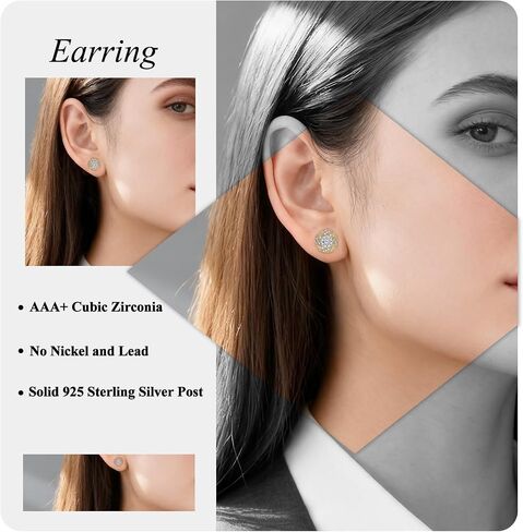 Two-Tone Stud Earrings for Women, 14K Gold Plated Earrings with Cubic Zirconia, Hypoallergenic 925 Sterling Silver Posts for Sensitive Ears, Jewelry Gift for Her in Saudi Arabia