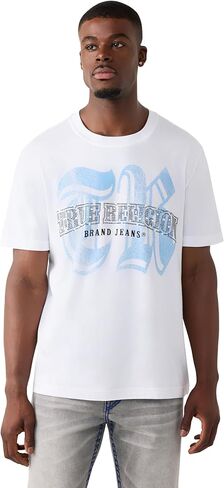 تي شيرت رجالي قصير الأكمام بشعار كريستال من True Religion - 100% قطن، ملمس ناعم، تي شيرت كلاسيكي بفتحة رقبة دائرية in Kuwait