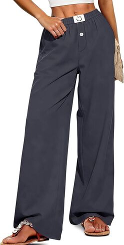 KISSMODA Women's Gingham Pants Wide Leg Pants Palazzo Trousers with Pockets Flowy Summer Beach Vacation Outfits in Saudi Arabia