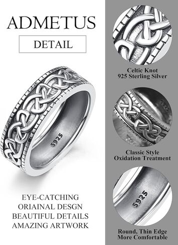 Celtic Knot Rings Sterling Silver Wedding Band Rings for Men Celtic Ring Jewelry Gifts for Men Rings Size 12 in Saudi Arabia