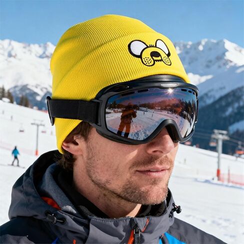 Beanie for Men Women, Unisex Cuffed Yellow Beanies Embroidered Winter Beanies Hats Cartoon Designed Warm Skull Knit Hat Halloween Party Beanie in Saudi Arabia