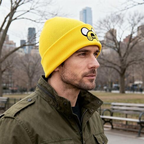 Beanie for Men Women, Unisex Cuffed Yellow Beanies Embroidered Winter Beanies Hats Cartoon Designed Warm Skull Knit Hat Halloween Party Beanie in Saudi Arabia