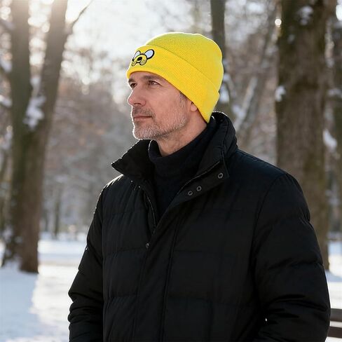 Beanie for Men Women, Unisex Cuffed Yellow Beanies Embroidered Winter Beanies Hats Cartoon Designed Warm Skull Knit Hat Halloween Party Beanie in Saudi Arabia