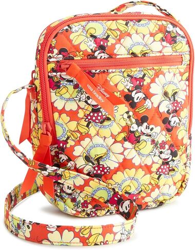 حقيبة كروس نسائية من Vera Bradley مصنوعة من قطن ديزني الفاخر سوليفان - محفظة كتف مبطنة - زهور بتلات ميكي وميني in Kuwait