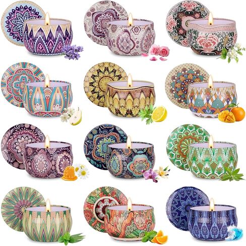 YINUO Scented Candle Gift Set for Women, 12 Pack Soy Wax Aromatherapy Candles, Floral, Citrus & Fresh Scents, Birthday Gifts for Women in Saudi Arabia