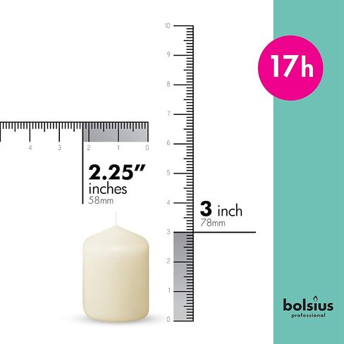 مجموعة 12 شموع عاجية من BOLSIUS - مجموعة شموع مقاس 2.3 × 3 بوصة - احتراق نظيف لمدة 17 ساعة - بدون زيت النخيل - 0% دهون حيوانية - جودة أوروبية ممتازة - شموع الزفاف والحفلات والعشاء والطوارئ in Kuwait