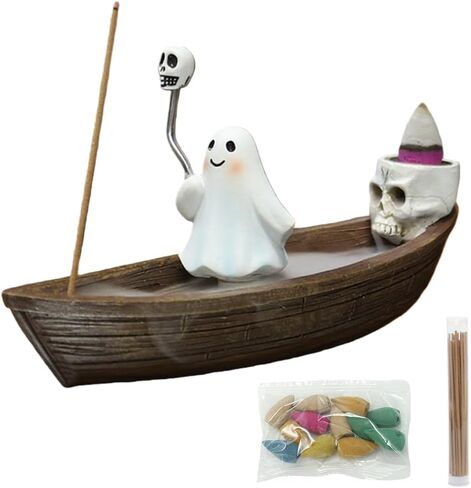 Ghost Incense Holder for Sticks Skeleton Ship Halloween Incense Cone Burner, Incense Stick Burner, Resin Cute Incense Holder, Gothic Incense Stick Burner, Yoga Meditation Aromatherapy Decor (Ghost) in Kuwait