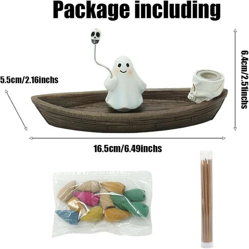 Ghost Incense Holder for Sticks Skeleton Ship Halloween Incense Cone Burner, Incense Stick Burner, Resin Cute Incense Holder, Gothic Incense Stick Burner, Yoga Meditation Aromatherapy Decor (Ghost) in Kuwait