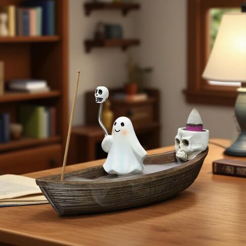 Ghost Incense Holder for Sticks Skeleton Ship Halloween Incense Cone Burner, Incense Stick Burner, Resin Cute Incense Holder, Gothic Incense Stick Burner, Yoga Meditation Aromatherapy Decor (Ghost) in Kuwait