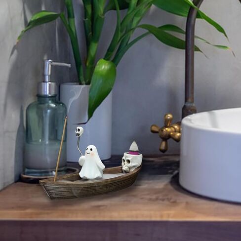 Ghost Incense Holder for Sticks Skeleton Ship Halloween Incense Cone Burner, Incense Stick Burner, Resin Cute Incense Holder, Gothic Incense Stick Burner, Yoga Meditation Aromatherapy Decor (Ghost) in Kuwait