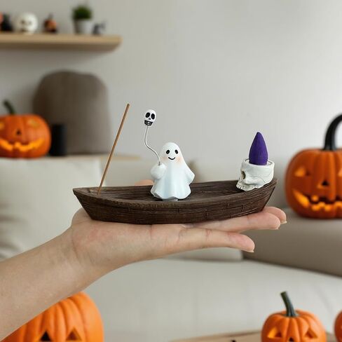 Ghost Incense Holder for Sticks Skeleton Ship Halloween Incense Cone Burner, Incense Stick Burner, Resin Cute Incense Holder, Gothic Incense Stick Burner, Yoga Meditation Aromatherapy Decor (Ghost) in Kuwait