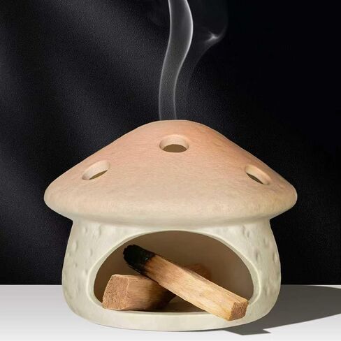 Mushroom Palo Santo Holder Chimney Burner, Ceramic Smudge Bowl for Sage Cones Incense Sticks, Cute Aromatherapy Yoga Meditation Home Decor (Pink) in Saudi Arabia