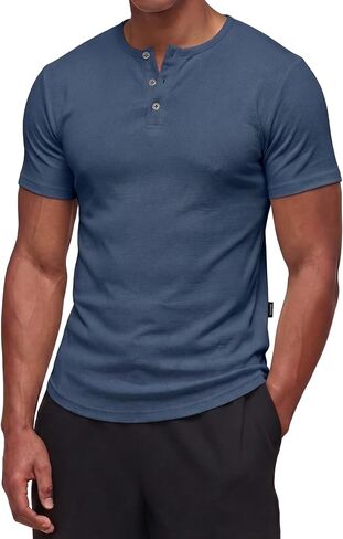 Dokotoo Men Mens Muscle Slim Fit T Shirts Crewneck Gym Workout Athletic Short Sleeve Henley Mens Shirts in Kuwait