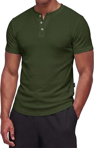 Dokotoo Men Mens Muscle Slim Fit T Shirts Crewneck Gym Workout Athletic Short Sleeve Henley Mens Shirts in Kuwait