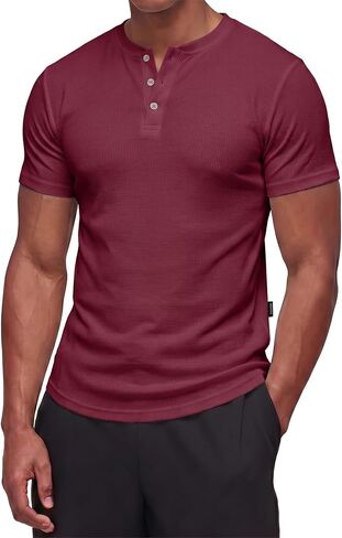 Dokotoo Men Mens Muscle Slim Fit T Shirts Crewneck Gym Workout Athletic Short Sleeve Henley Mens Shirts in Kuwait