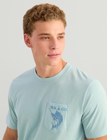 تي شيرت رجالي بأكمام قصيرة من HUK، تي شيرت صيد السمك للرجال، Huk and Co - Heron Blue، X-Large in Kuwait
