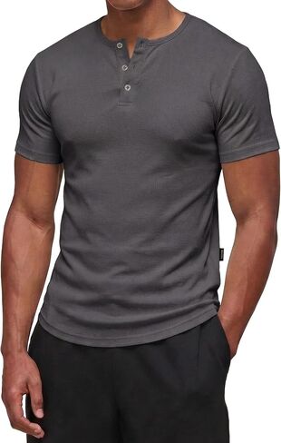 Dokotoo Men Mens Muscle Slim Fit T Shirts Crewneck Gym Workout Athletic Short Sleeve Henley Mens Shirts in Kuwait