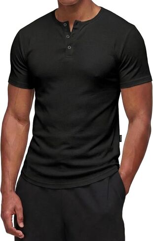 Dokotoo Men Mens Muscle Slim Fit T Shirts Crewneck Gym Workout Athletic Short Sleeve Henley Mens Shirts in Kuwait