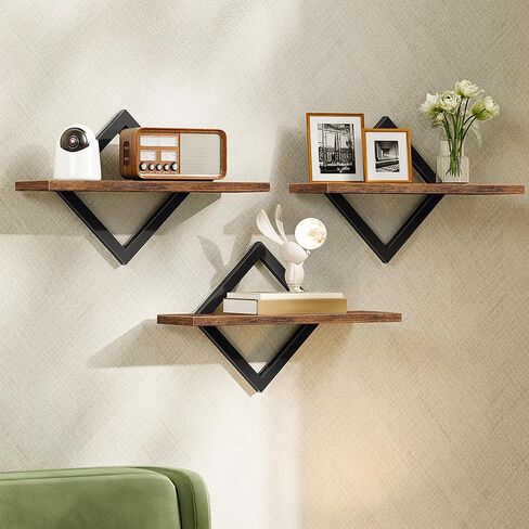 CHOEZON Floating Shelves for Wall, Set of 3 Hanging Shelves, Wall Decor Display Shelves for Living Room, Bedroom, Kitchen, Bathroom, Rustic Brown TBJ03P3BF in Saudi Arabia