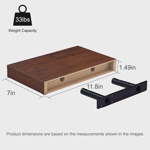 Walnut Floating Shelves for Wall Set of 2, 11.8 Inch Small Wood Wall Shelves for Bathroom Over Toilet, Bedroom & Home Office Storage, Wall Mounted Shelves for Books, Decor & Small Plants in Saudi Arabia