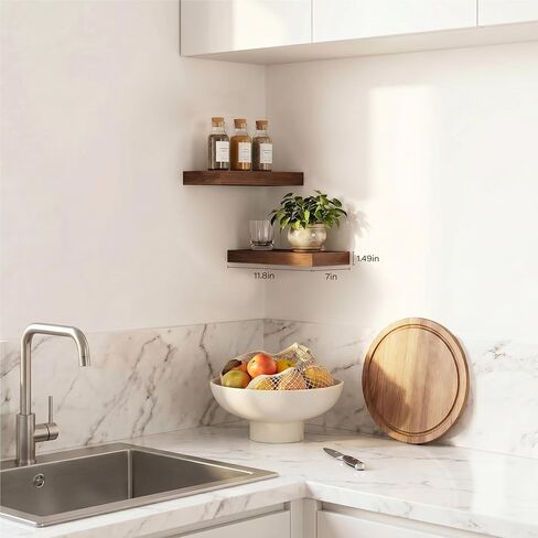Walnut Floating Shelves for Wall Set of 2, 11.8 Inch Small Wood Wall Shelves for Bathroom Over Toilet, Bedroom & Home Office Storage, Wall Mounted Shelves for Books, Decor & Small Plants in Saudi Arabia