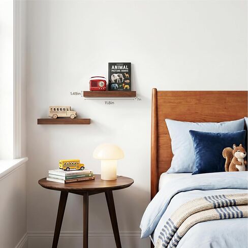 Walnut Floating Shelves for Wall Set of 2, 11.8 Inch Small Wood Wall Shelves for Bathroom Over Toilet, Bedroom & Home Office Storage, Wall Mounted Shelves for Books, Decor & Small Plants in Saudi Arabia