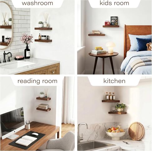 Walnut Floating Shelves for Wall Set of 2, 11.8 Inch Small Wood Wall Shelves for Bathroom Over Toilet, Bedroom & Home Office Storage, Wall Mounted Shelves for Books, Decor & Small Plants in Saudi Arabia