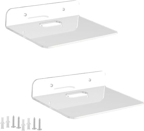 Small Floating Shelves Acrylic Wall Shelf 2 Pack Hanging Shelves for Bedroom, Gaming Room, Living Room, Bathroom, Office with Cable Clips (Clear) in Saudi Arabia