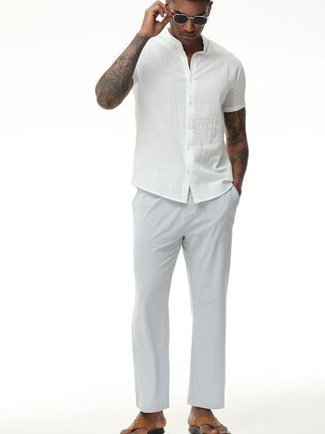 Mens Casual Cotton Pants Beach Lightweight Stretch Yoga Pants Beach Vacation Pants with Elastic Waistband in Kuwait