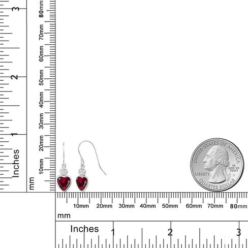 Gem Stone King 14K White Gold Red Created Ruby French Wire Dangle Hook Earrings For Women (2.14 Cttw, Gemstone July Birthstone, Heart 6MM, Round 3MM) in Saudi Arabia