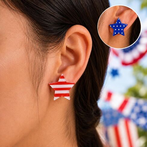 4th of July Earrings for Women- Patriotic Red White and Blue Star Stud Jewelry, Fourth of July Outfits Accessories Gifts in Saudi Arabia